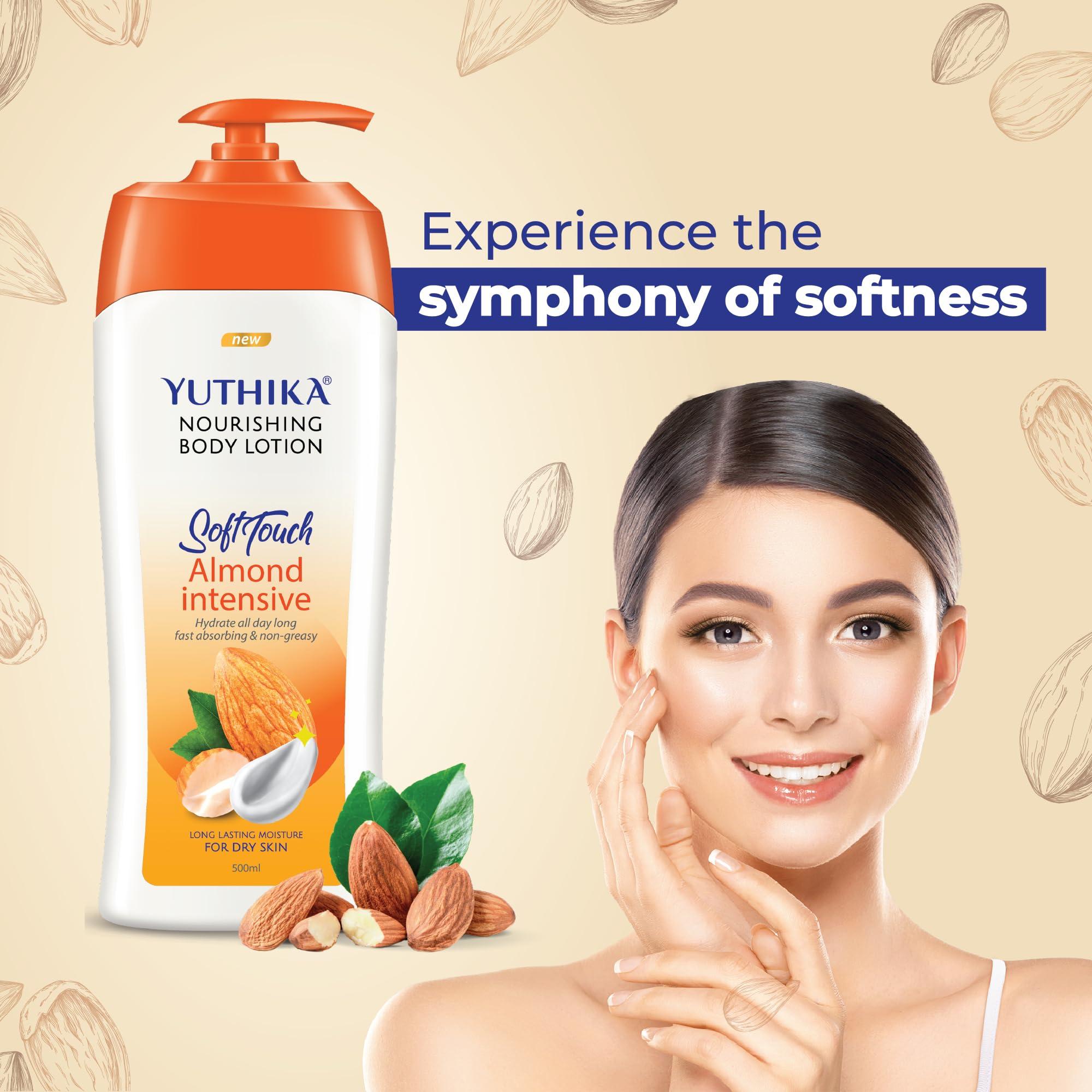 Yutika Yutika Soft Touch Nourishing Body Lotion For Women And Men, All Day Long Lasting, Non Greasy, Fast Absorbing Lotion for Dry & Normal Skin (Almond, 16.90 Fl Oz)