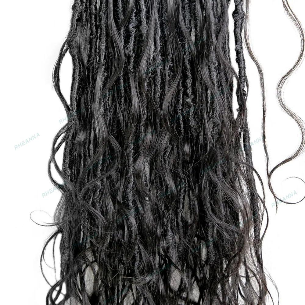 RHEANNA RHEANNA Pre-Looped Crochet Boho Goddess Locs With Human Hair Curls Curly Ends Body Wave Human Hair Locs Crochet Hair 22inch 72Strands