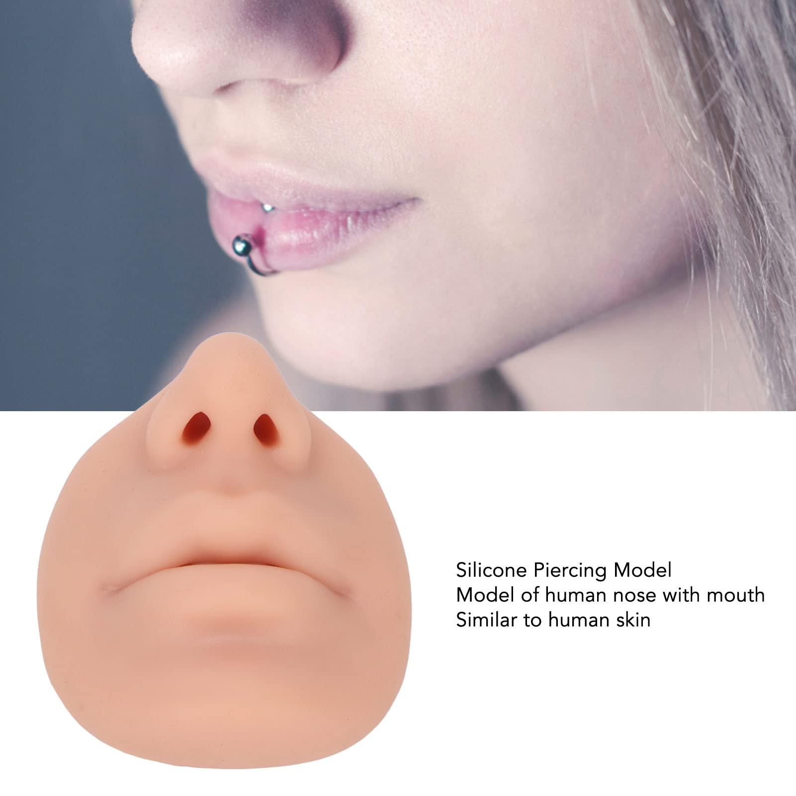 Naroote Silicone Body Parts, Piercing Practice Kit, Fake Nose Piercing Practice Body Parts with Mouth Soft Imitation Nose Model Reusable Nose Displays Fake Body Parts for Piercing Practice