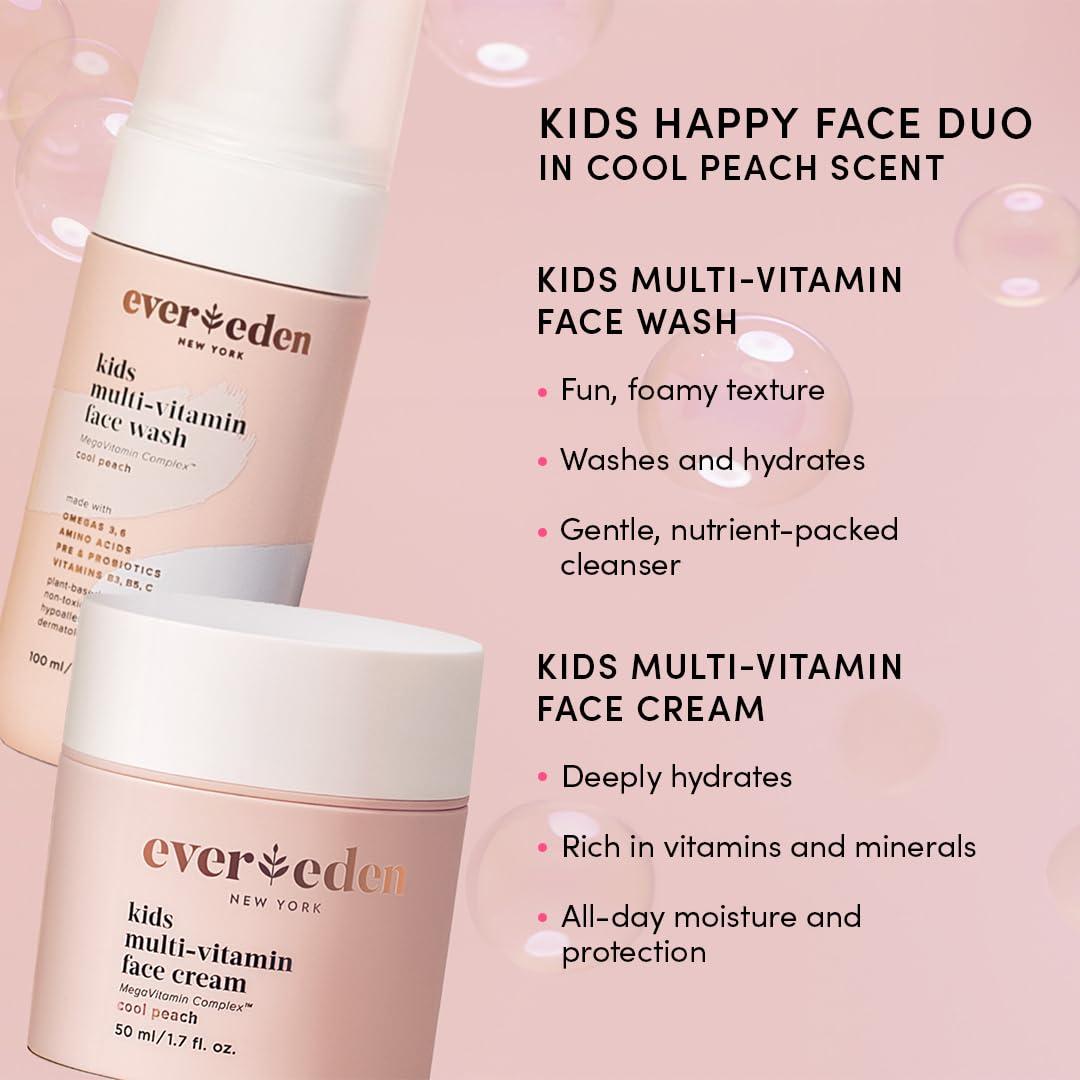Evereden Evereden Kids Routine Bundle & Non-Toxic Lip Gloss - Happy Hair Duo Detangling Kids Shampoo and Conditioner + Happy Face Duo Face Wash for Kids and Multi-Vitamin Kids Face Cream + Tinted Lip Gloss