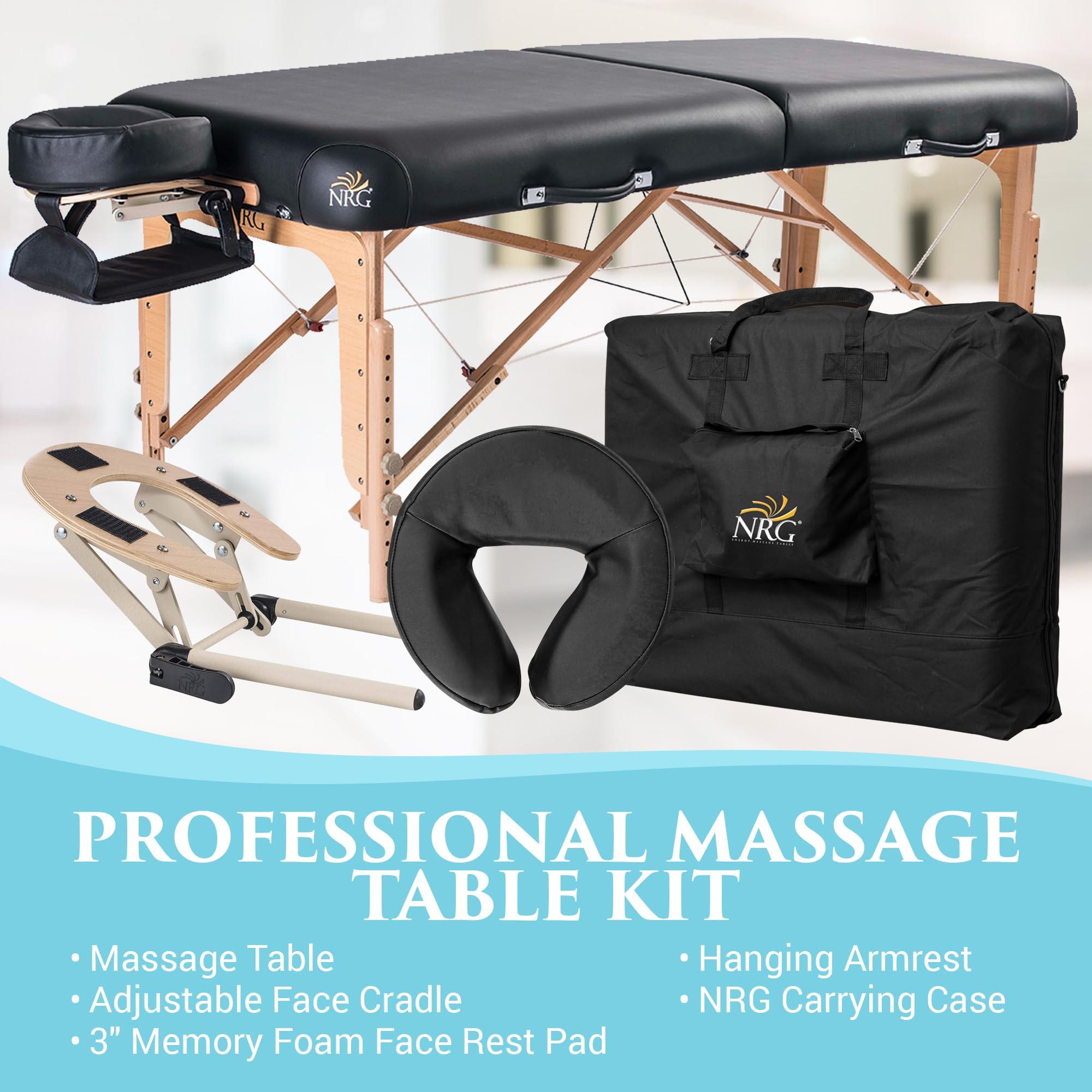 NRG NRG Vedalux Portable Massage Table Package Black - Folding Massage Bed Lightweight Massage Table - Professional Massage Table Spa Bed, Face Cradle, Hanging Armrest, & Carrying Case