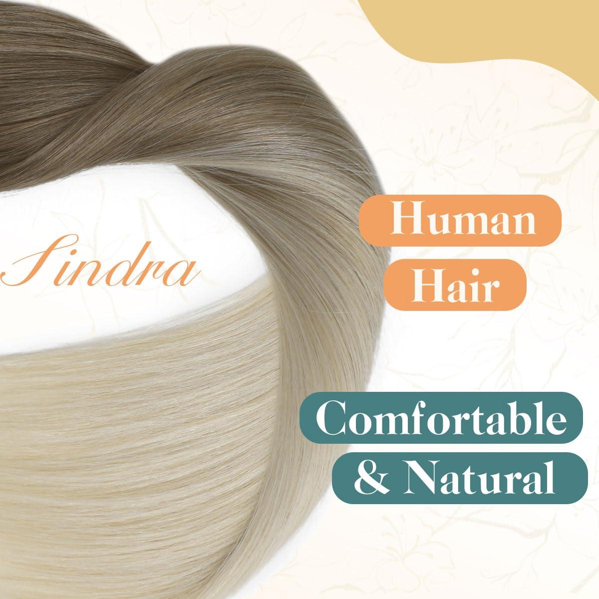 sindra Sindra Invisible Wire Hair Extensions Ombre Blonde Human Hair Wire Extensions Light Brown to Platinum Blonde Ombre Hair Extensions With Adjustable Clips One Piece Hair Extensions 70g Wire16#8T60