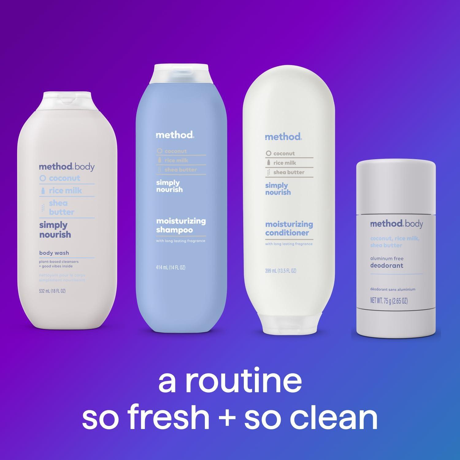 Method Bundle of Method Simply Nourish Body Wash, 18 oz (Pack of 1) + Method Coco Twist Body Lotion, 14 oz (Pack of 1) + Method Simply Nourish Moisturizing Shampoo, 14 oz (Pack of 1)