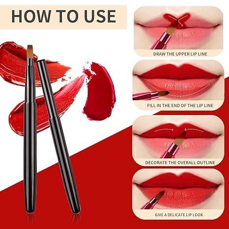 YAFIYGI YAFIYGI Lip Brush for Lipstick and 3Pcs Silicone Lip Applicator Reusable Retractable Lip Liner Brushes Retractable Lip Brush Applicators Flat Lipstick Gloss Creams Portable with Cap for Women