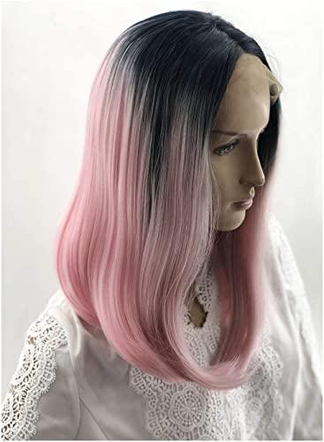 GeRRiT Wigs European and Gradient Pink Wig with Long Straight Hair Naturally Supple Pink Long Straight Hair Synthetic Braided Hair (Color : 10inch)