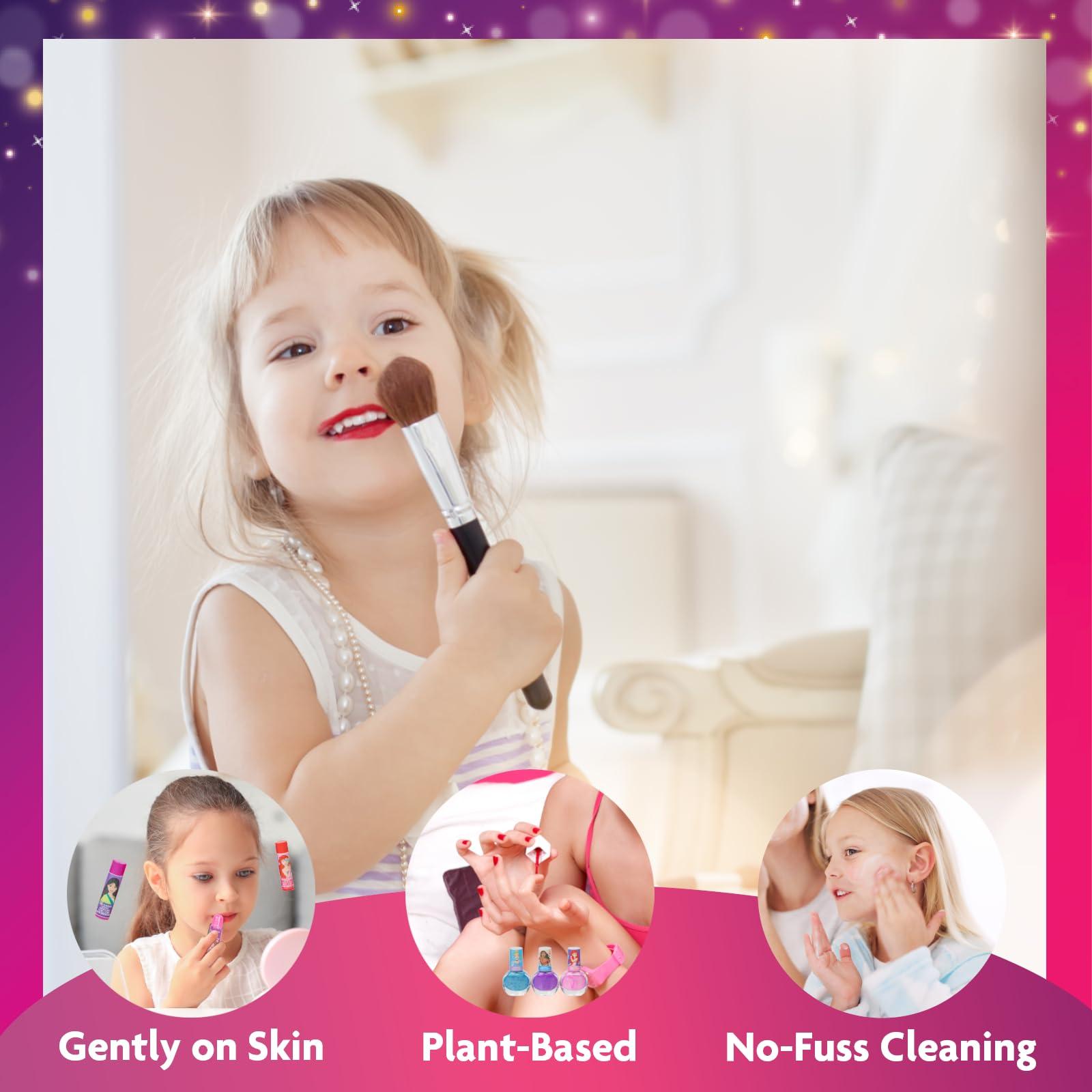 Townley Girl Disney Princess Train Case Beauty Set, Kids Makeup Kit for Girls, Real Washable Makeup Set, Play Makeup, Party Favor, Birthday, Ages 3 4 5 6 7 8 9 10 11 12 by Townley Girl