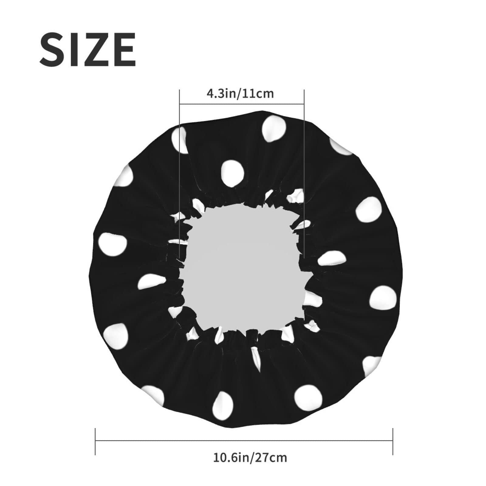 IDNUYIA White Dots Shower Cap For Women, Layers Bathing Shower Reusable Elastic Band Stretch Hem Hair Hat