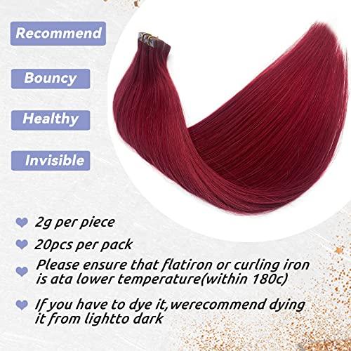 Smavida Dark Wine Human Hair Extensions 22" Long Straight Burgundy Tape in Extensions 60grams 20pcs Silky Tape Remy Hair Extensions, Color #99J