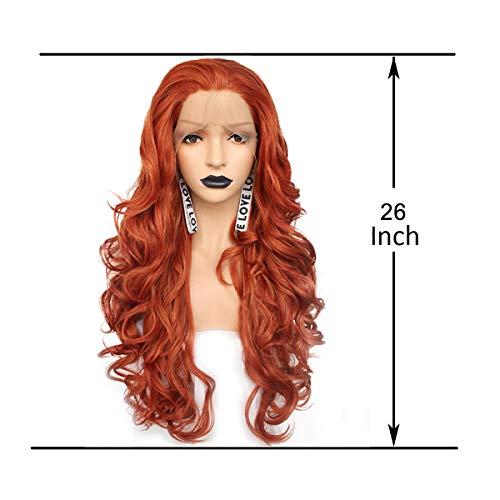 KXW KXW Ginger Wig, Orange Red Lace Front Wig, Long Wavy Curly Orange Red Synthetic Lace Front Wigs for Women with Pre Pluked Baby Hair for Girls Cosplay or Daily Wig (Orange Wig, 26in/65cm)