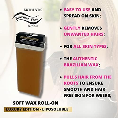 Brazilian Wax by Andreia Authentic Brazilian Wax by Andreia Roll on Soft Wax for Hair Removal - Depilatory Wax Roller for Whole Body - For All Skin Types - Refillable & Ready to Use Wax Applicator Roller 3.9 oz. (110ml)