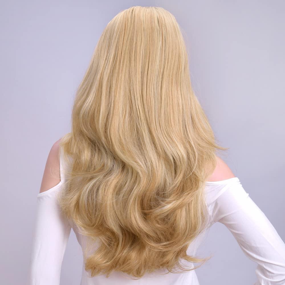Kori Koli 24 Inch Blond Wavy 3/4 Half Wig Long lightest Synthetic Hair Extensions Capless Wigs Hair Clips Extension For Women 210g24 #3