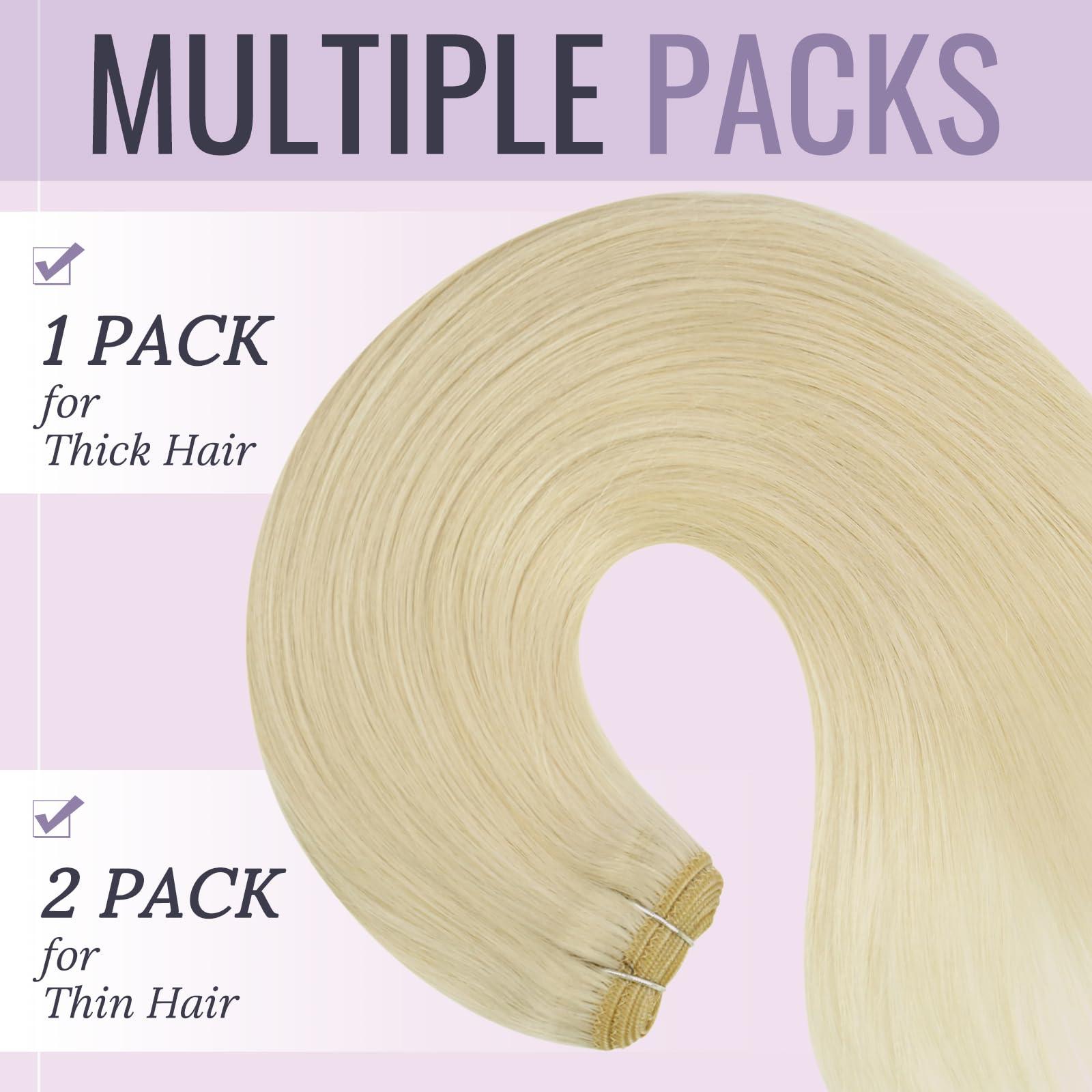 Fshine Fshine Platinum Blonde Weft Hair Extensions Sew in Human Hair 20 Inch 100 Gram Blonde Sew in Hair Extension Double Weft Straight Real Human Hair Bundle for Women