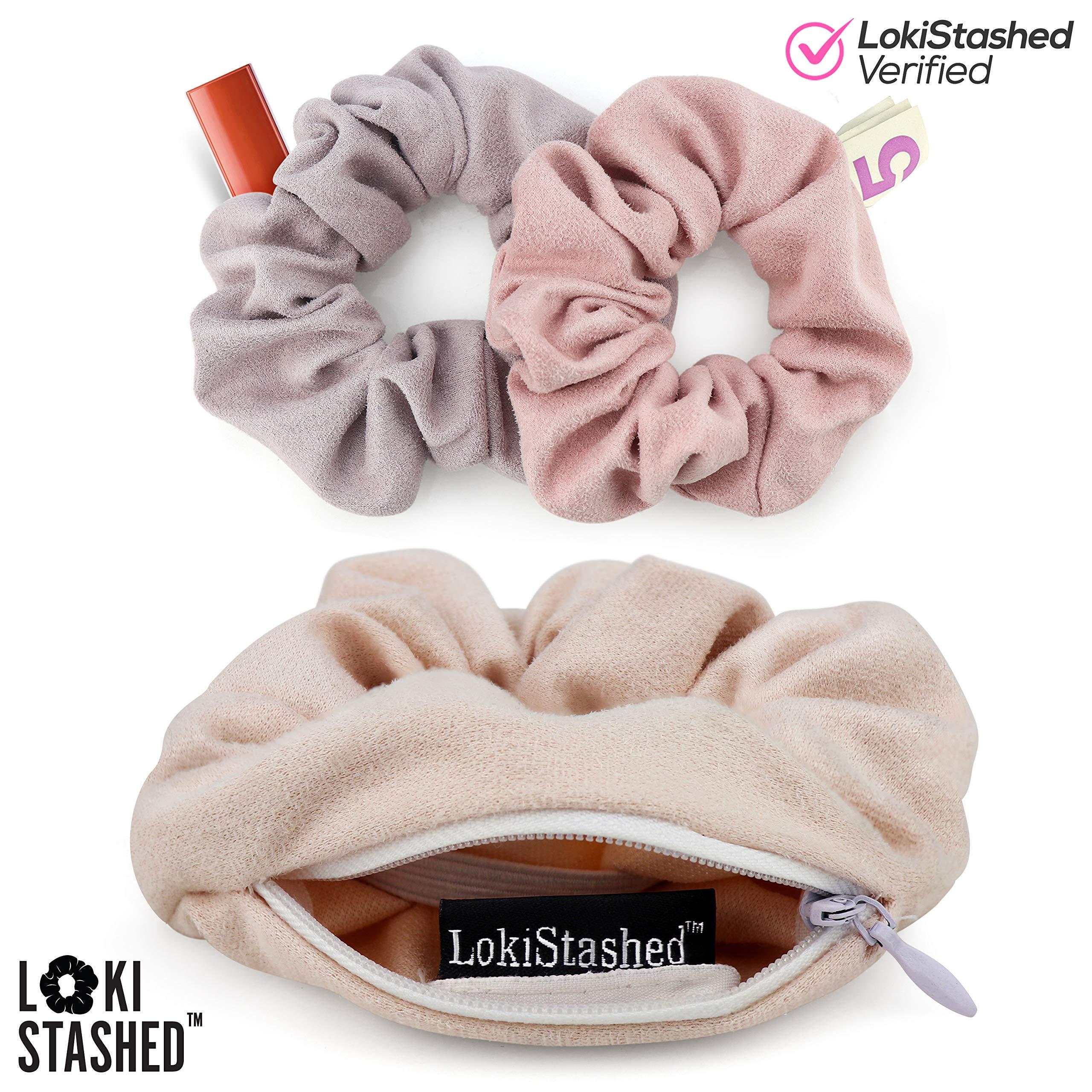 LOKISTASHED LokiStashed 3-PACK Suede Hair Tie Scrunchies for VSCO Girls & Women, THE ORIGINAL HIDDEN POCKET SCRUNCHIE with Zipper Pocket Storage, Accessories, Small Items, Keys, Money (Pastel)