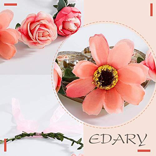 Edary Edary Boho Pink Flower Headband Wedding Wreath Garland Floral Hair Crown Accessories for Women and Girls ?Pink?