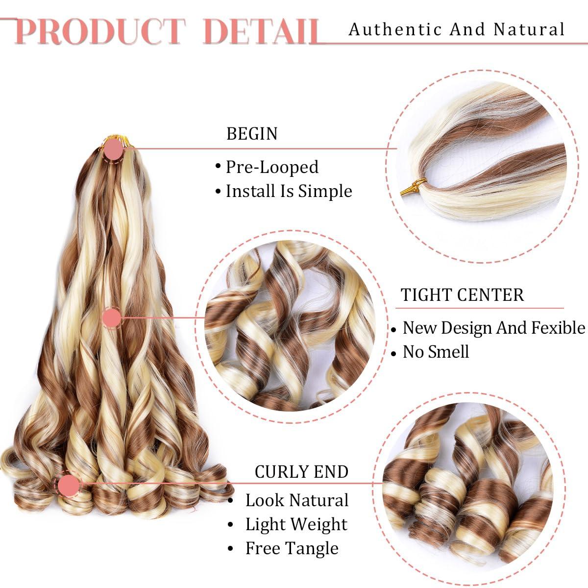 Luoyudu French Curly Braiding Hair for Box Braids 30/613 Loose Wave Braiding Hair 8 Packs 24 Inch 75g/Pack Spanish Curly Synthetic Spiral Curl Braiding Hair Extensions (24 Inch,8 Packs,30/613)