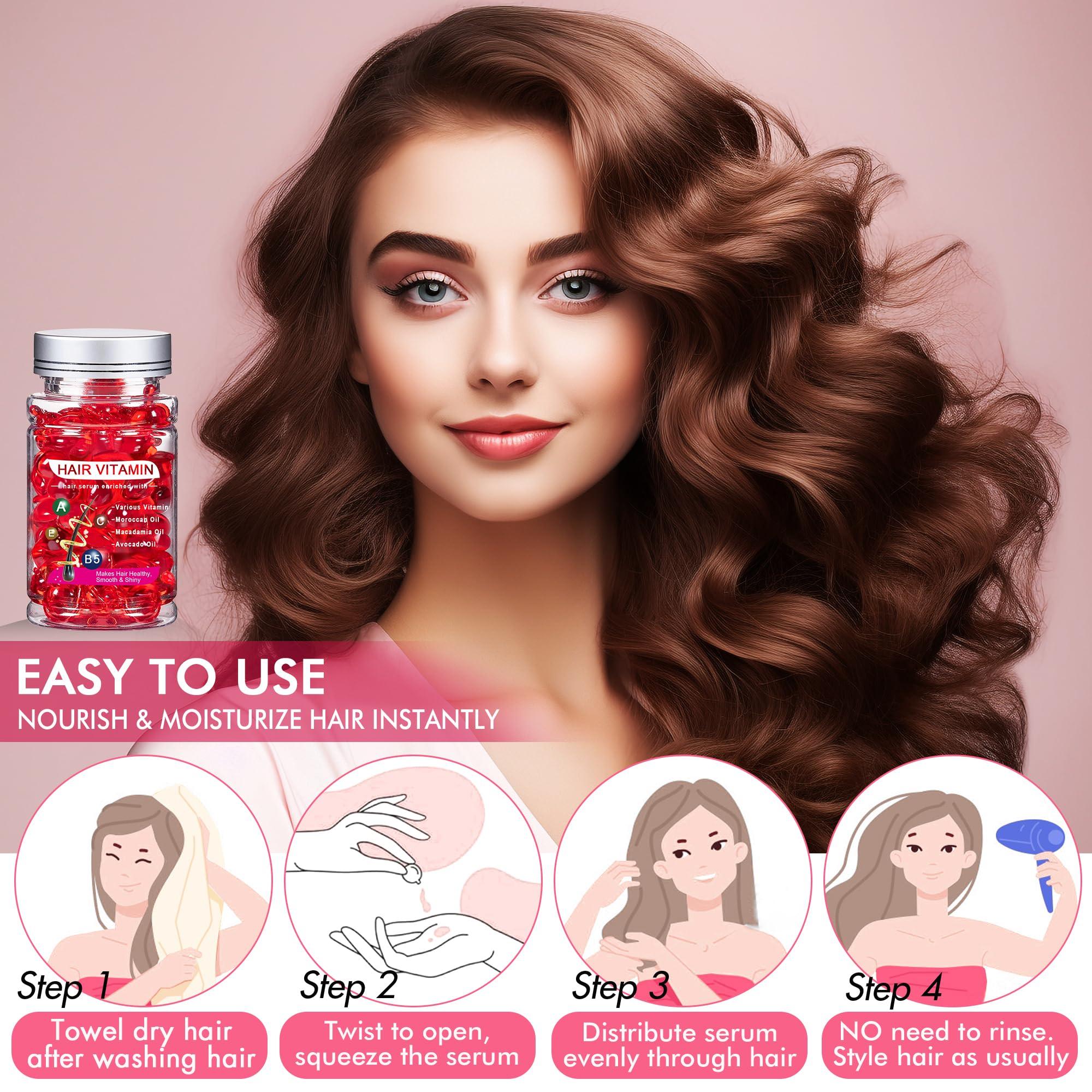 MISICH MISICH Hair Serum for Frizzy & Dry Hair, Hair Treatment Oil for Damaged Hair, Hair Vitamin Oil Capsules with Argan, Avocado, Moroccan Oil, Anti Frizz Leave in Conditioner with Vitamin A, C, E & B5