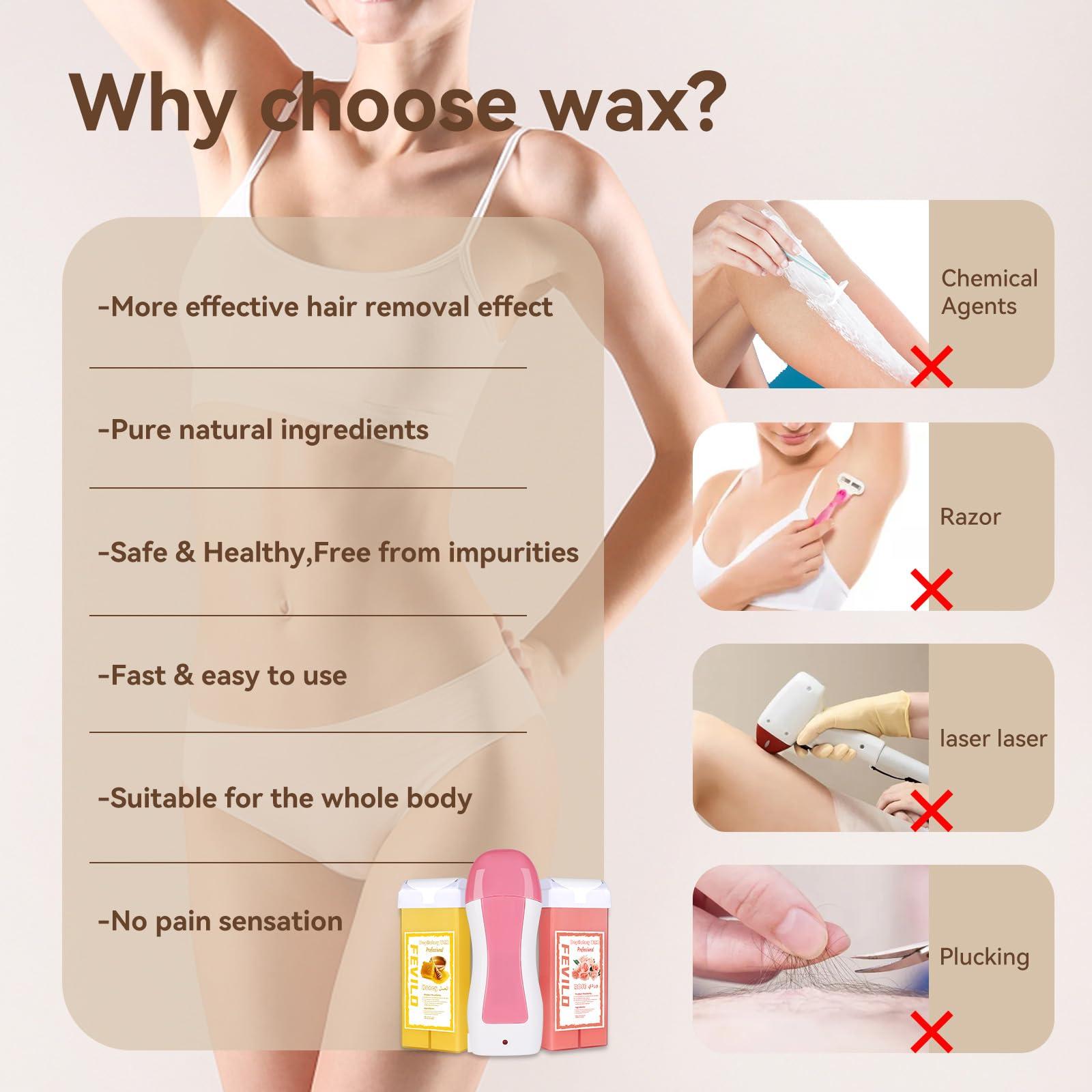 FOCTXI Roller Waxing Kit for Women, Roll on Wax Warmer Kit for Hair Removal, For Multiple Areas of the Body, Sensitive Skin Wax Roller Kit for Women Hair Removal