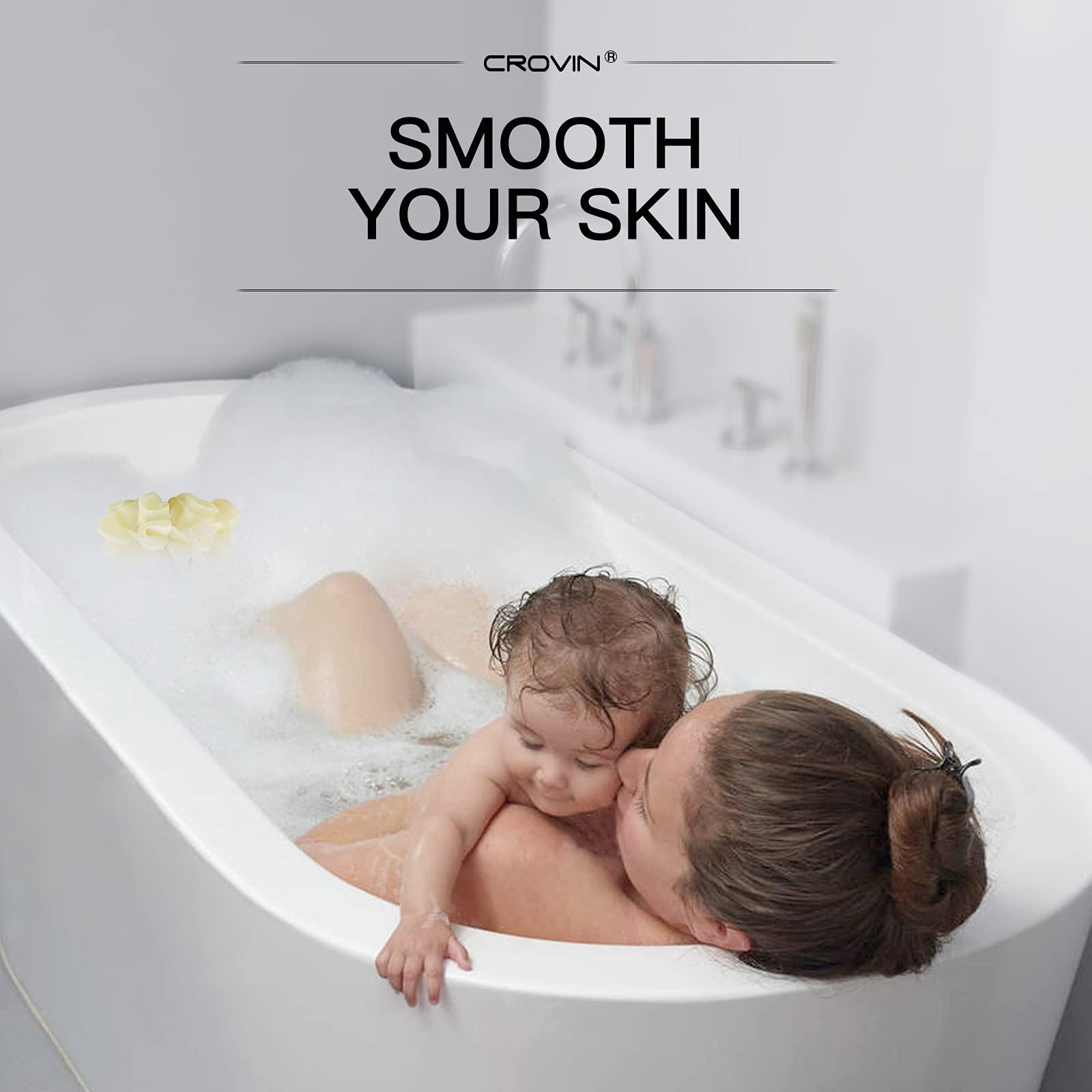 CROVIN CROVIN Ice Cream Bath Sponge Pouf (Set of 3)-Creamy White Soft Mesh Puff Exfoliating Shower Sponge Ball Body Scrubber For Adults, Children