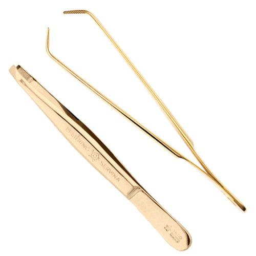 Pfeilring Germany Pfeilring Germany professional Eyebrow Tweezers, Notched Tips, 24K Gold Plated