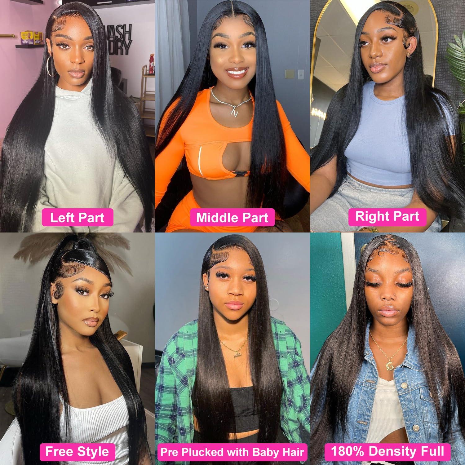 mengkai mengkai 34 Inch Straight Lace Front Wigs Human Hair Pre Plucked Bleach Knots Hairline Glueless 180% Density 134 HD Lace Front Wigs Human Hair Straight Human Hair Wigs for Women with Baby Hair