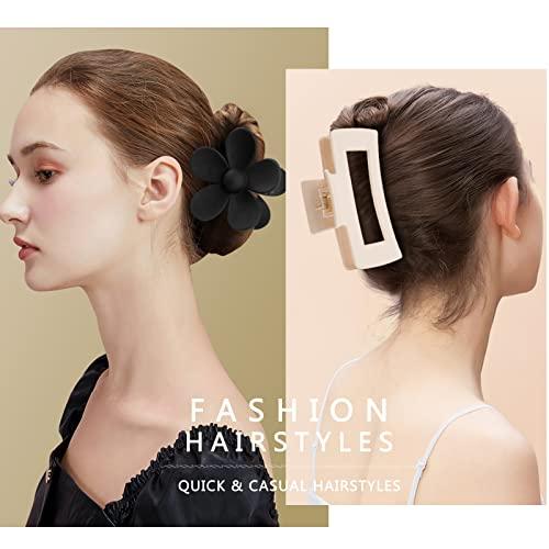 TOCESS TOCESS Hair Claw Clips for Women – Large Rectangle Hair Claw Clips for Thin & Thick Hair Big Neutral Flower Claw Clip for Curly & Fine Hair Matte Nonslip Strong Hold Jumbo Claws Jaw Clips Set (8 Pcs)