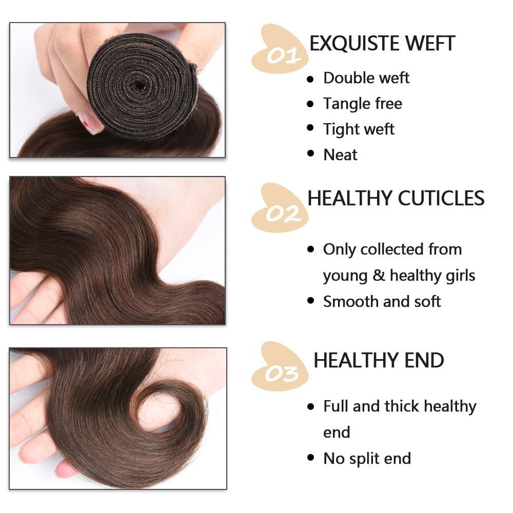 Lagalaga Lagalaga Body Wave Dark Brown 4# Human Hair Bundles Unprocessed Brazilian Virgin Hair Bundles Dark Brown 4# Human Hair Quick Weave Hair Extension