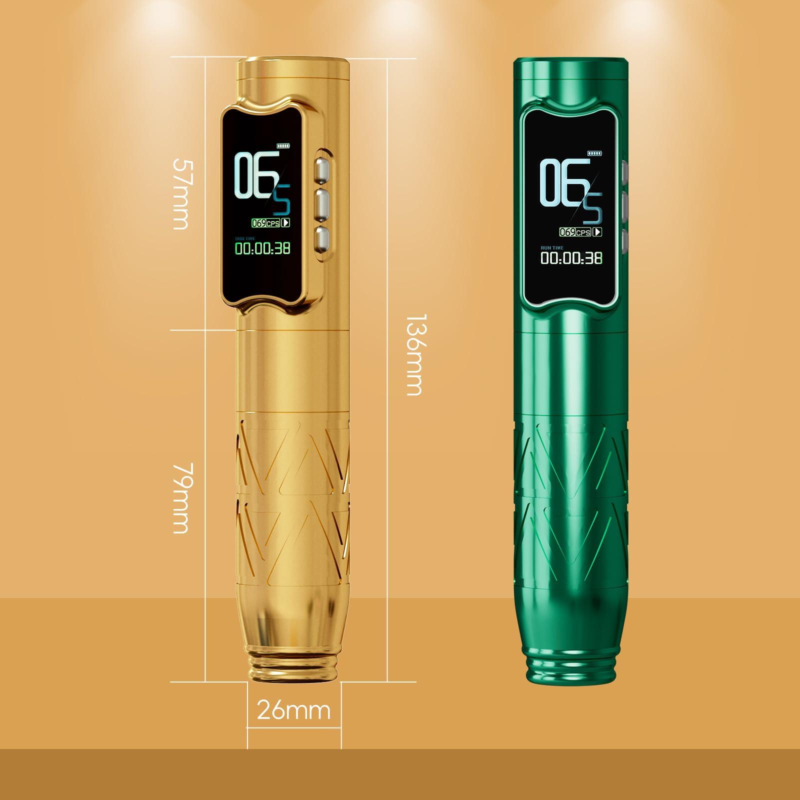 OG PRODUCE OG PRODUCE PIONEER-FROST-WING Wireless Tattoo Gun Rotary Pen Machine,Smart Display,3mm Stroke Wireless Tattoo Pen for Pro Artists (Golden)