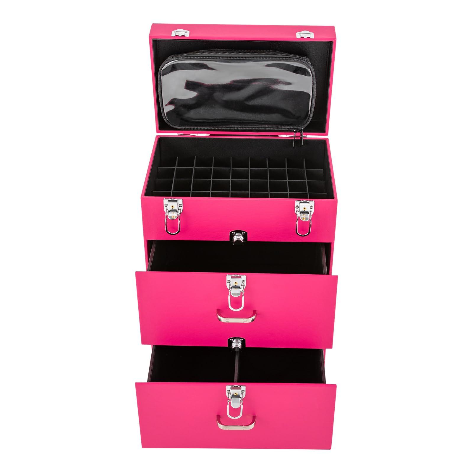 DCEHKR DCEHKR Rolling Makeup Train Case 3 Trays Cosmetology Case On Wheels Large Makeup Trolley Case Suitable for Anyone Who Loves Beauty or Nail Art/Ships in the USA (Pink)