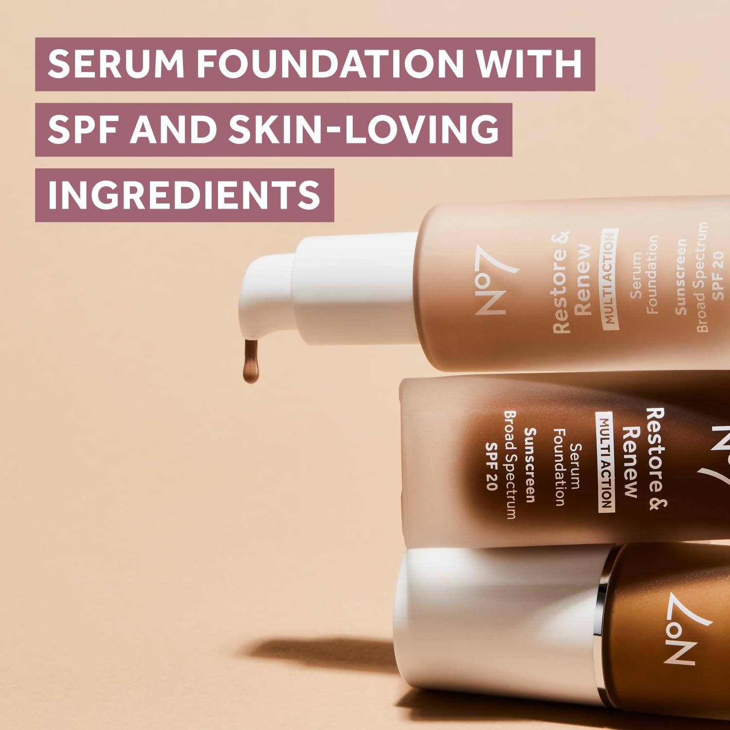 No7 No7 Restore & Renew Multi Action Serum Foundation - Bamboo - Liquid Foundation Makeup with Vitamin C, Vitamin E & Collagen for Face - Beauty Skin Serum Formula with Medium Coverage (30ml)