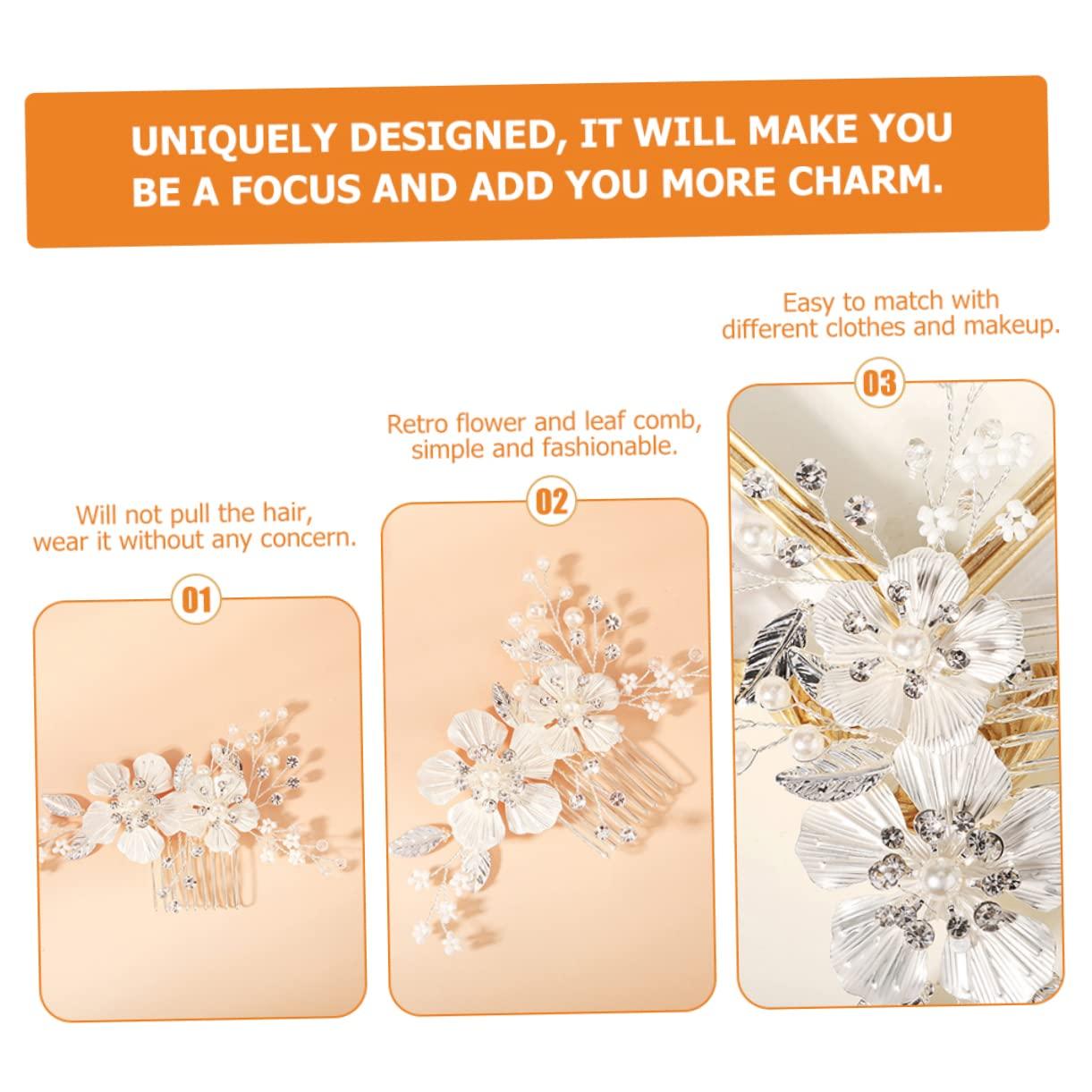 Angoily Angoily Bridal Hair Accessories Fancy Red Hair Comb Rhinestone Hair Comb Wedding Hair Bridal Hairpins Hair Wedding Accessories Rhinestone Headpiece Styling Zinc Alloy Silver