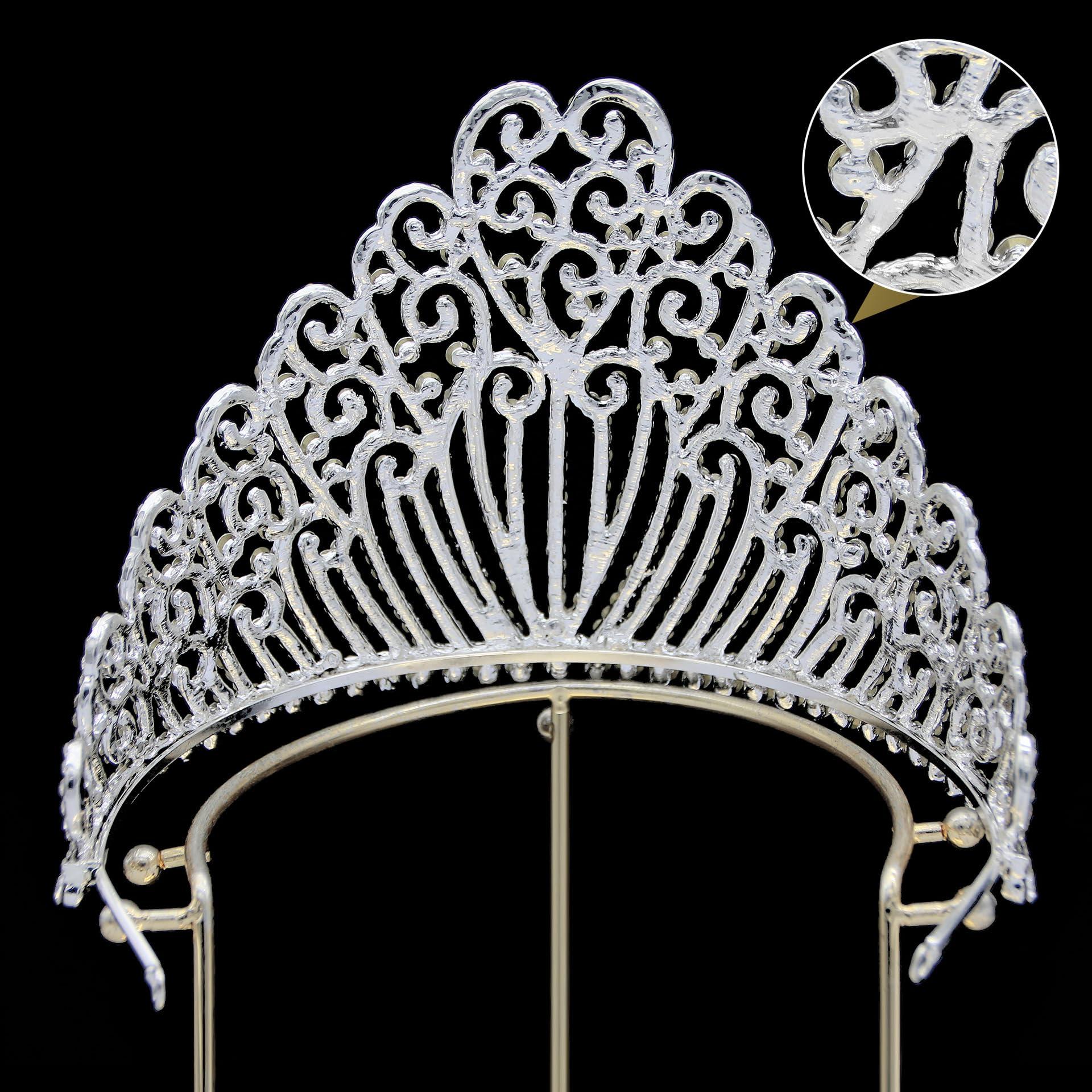 QXMYOO Extra Large Tiaras 5.2\" Tall Pageant Crowns for Women Clear Austrian Crystal Tiara Gold Homecoming Queen Crown Big Rhinestone Headpiece for Birthday Prom Quinceanera Wedding (E-Gold)