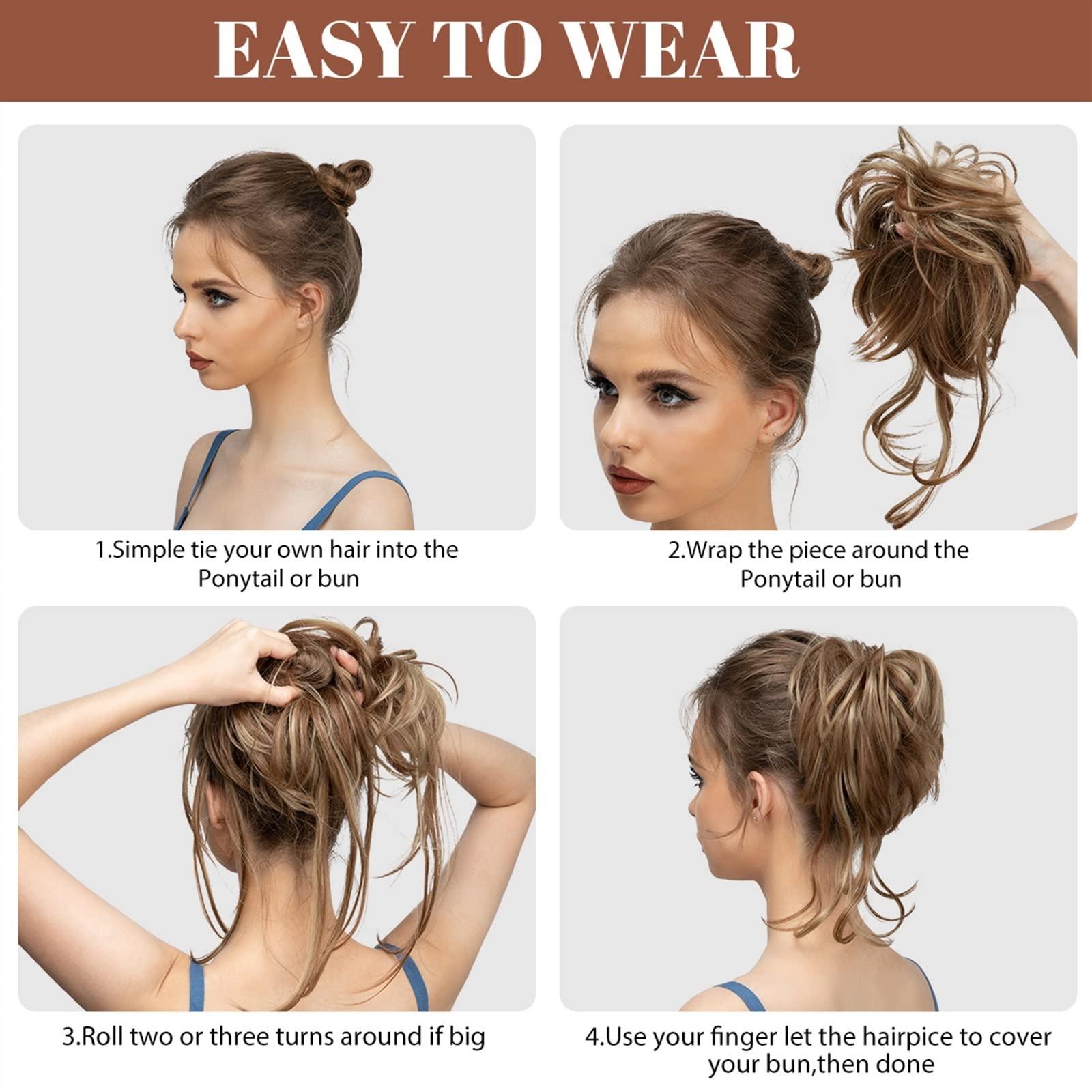 HIHELO HIHELO Synthetic Messy Bun with Elastic Rubber Band Wig Curls Scratch Ponytail Extensions Hair Bun Donut Bun Wigs for Women (Color : 6H24B)