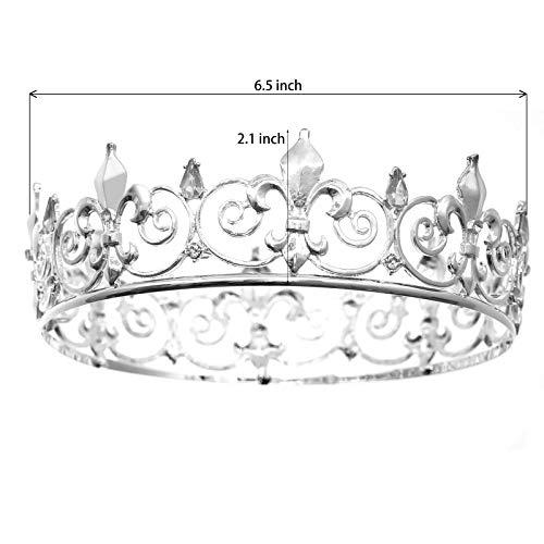 FORSEVEN FORSEVEN Full Round King Crown- Metal Rhinestone Crowns and Tiaras for Women and Men Party Prom (HG340 Silver)