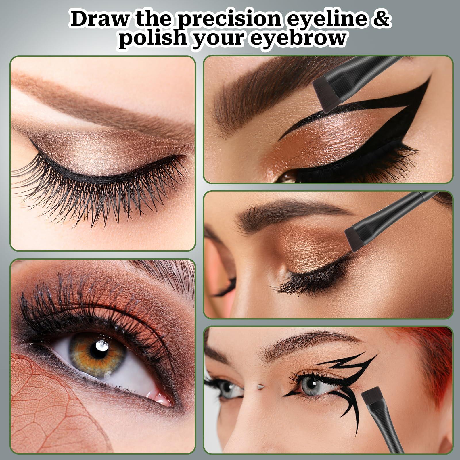 KALIONE 12 Pack Angled Eyeliner Brush Set Eyebrow Brushes, Flat Eyebrow Tint Brush, Ultra Thin Makeup Brush, Fine Slanted Eyebrow Brush Applicator, Eye Makeup Brush Applicator