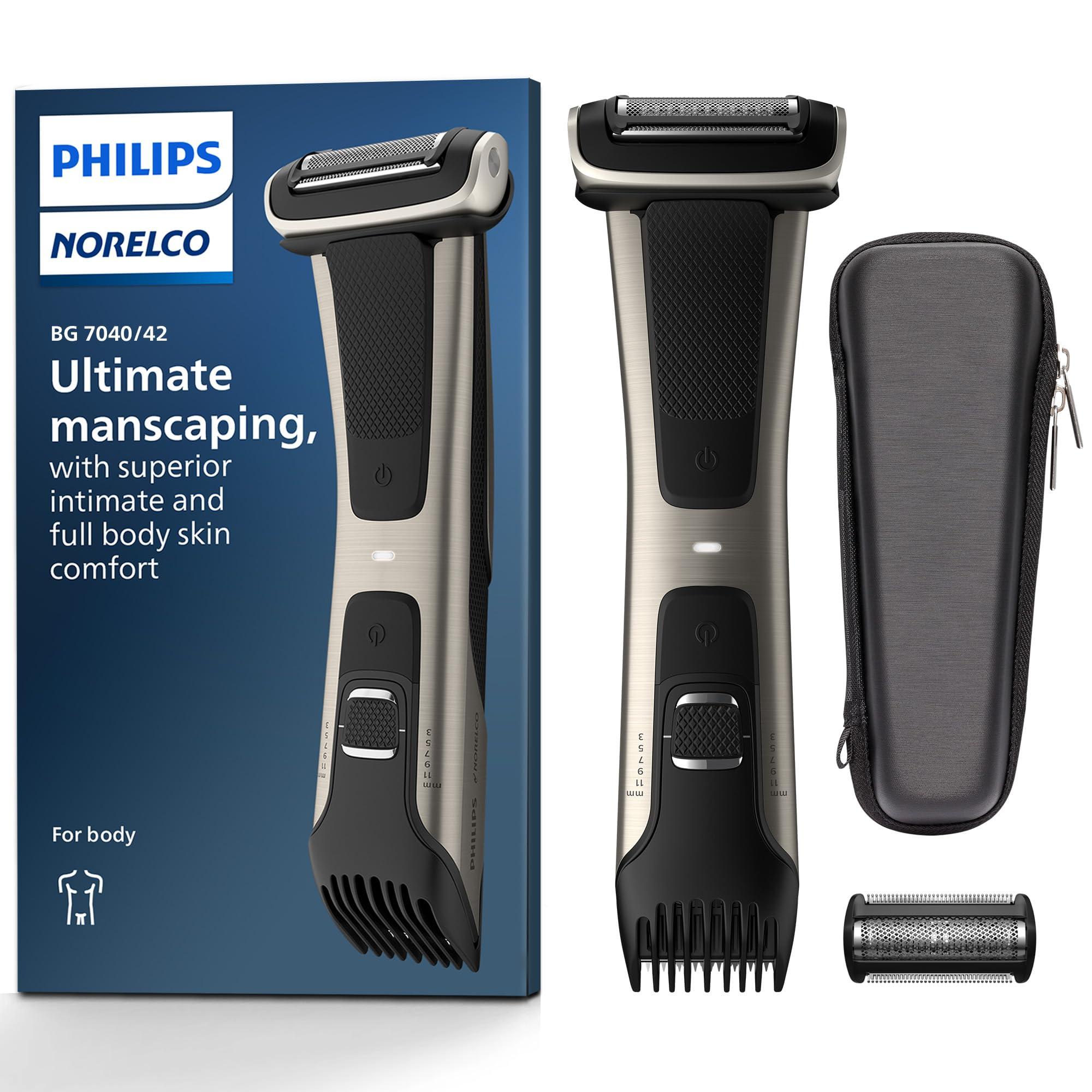 Philips Norelco Philips Norelco Bodygroom Series 7000 Showerproof Body & Manscaping Trimmer & Shaver with case and replacement head for above and below The belt, BG7040/42