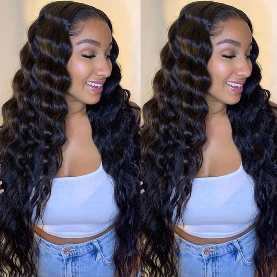 Generic Deep Loose Wave Frontal Wig Transparent Lace Front Human Hair Wigs For Women Remy Curly Lace Wigs (24 inch)