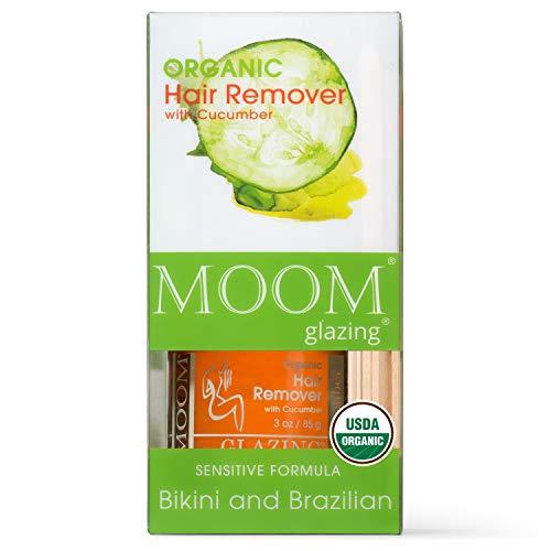MOOM MOOM Organic Sugar Wax Kit for Hair Removal with Cucumber & Lemon Juice - Natural Sugaring Glaze for Body & Bikini – Includes 12 Waxing Strips & 6 Applicators 3 oz. 3 Pack