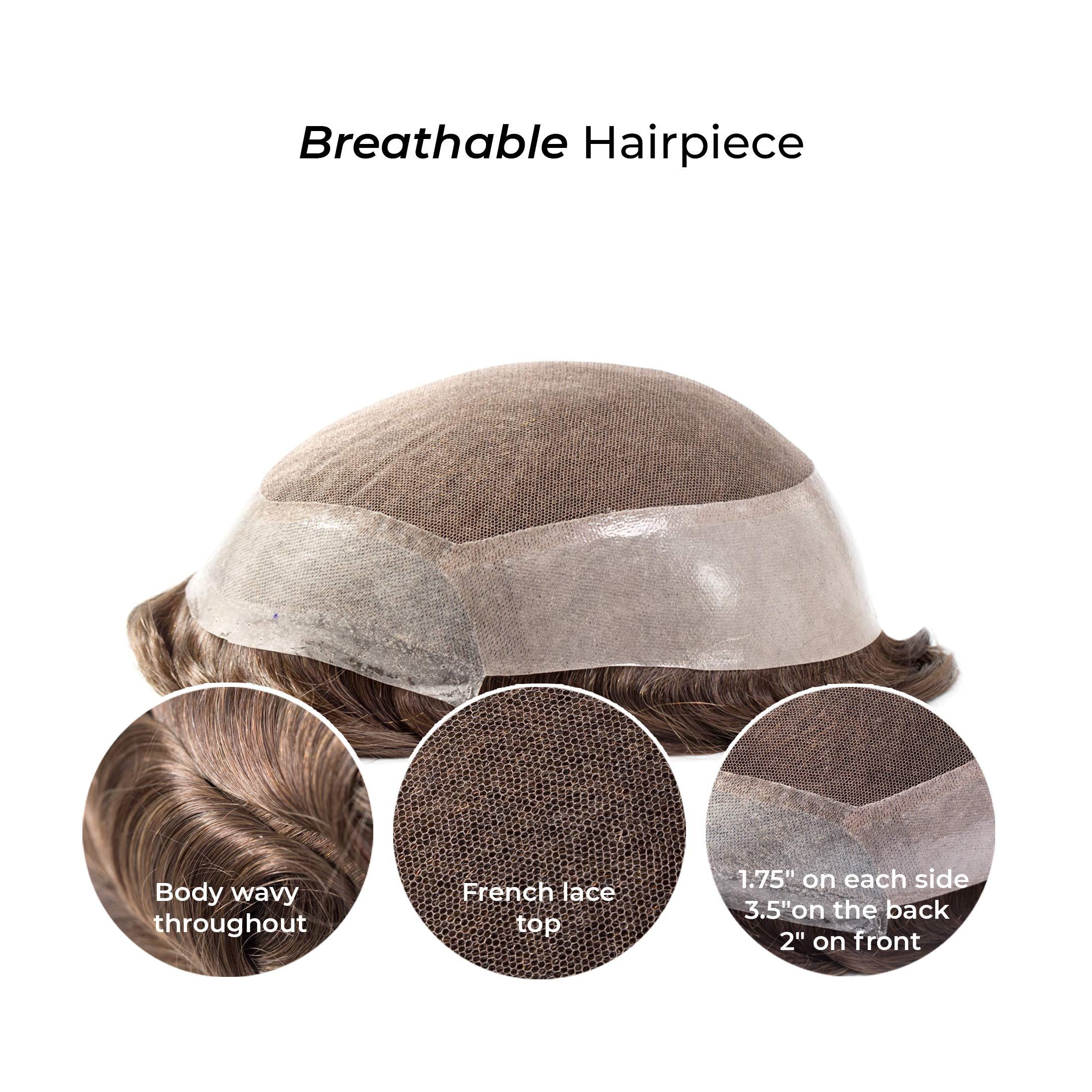 Superhairpieces Superhairpieces Men\'s 8\" x 10\" Hairpieces Toupee for Men 6\" Soft Fine Indian Remy Hair 120-110% Density French Lace top with Poly and Glass Silk (Golden Full Grey)