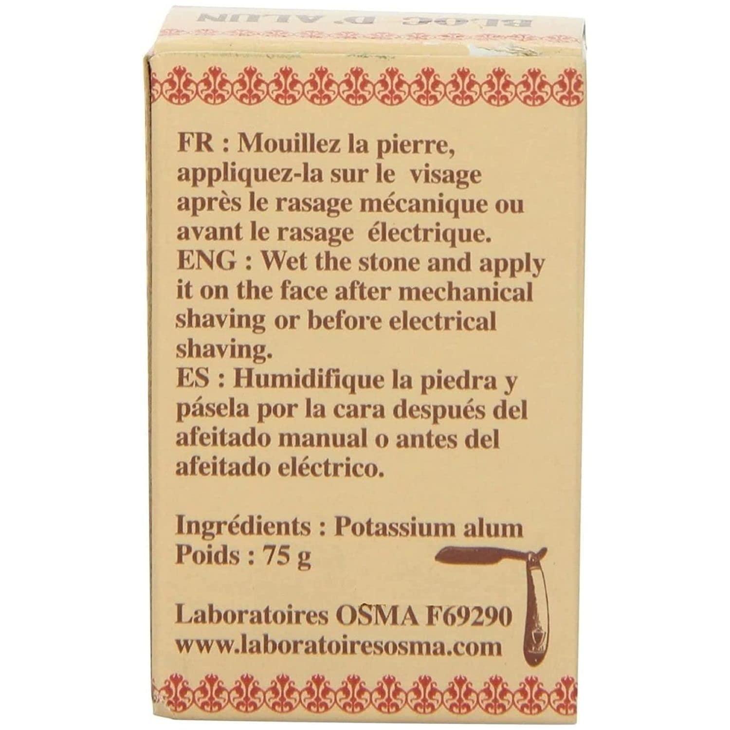 Osma Laboratoires Osma Alum Block - 2.65 Ounce (75Gr) Skin soothing Alum Block, Block Osma, Shaving Accessory by Osma Laboratoires