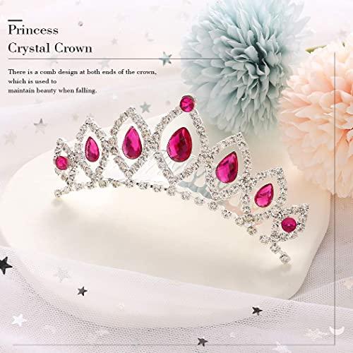 Kilshye Kilshye Princess Tiaras Comb Wedding Crown Combs Red Crytal Tiara Birthday Prom Crowns Headpiece for Women and Girls (Pink)