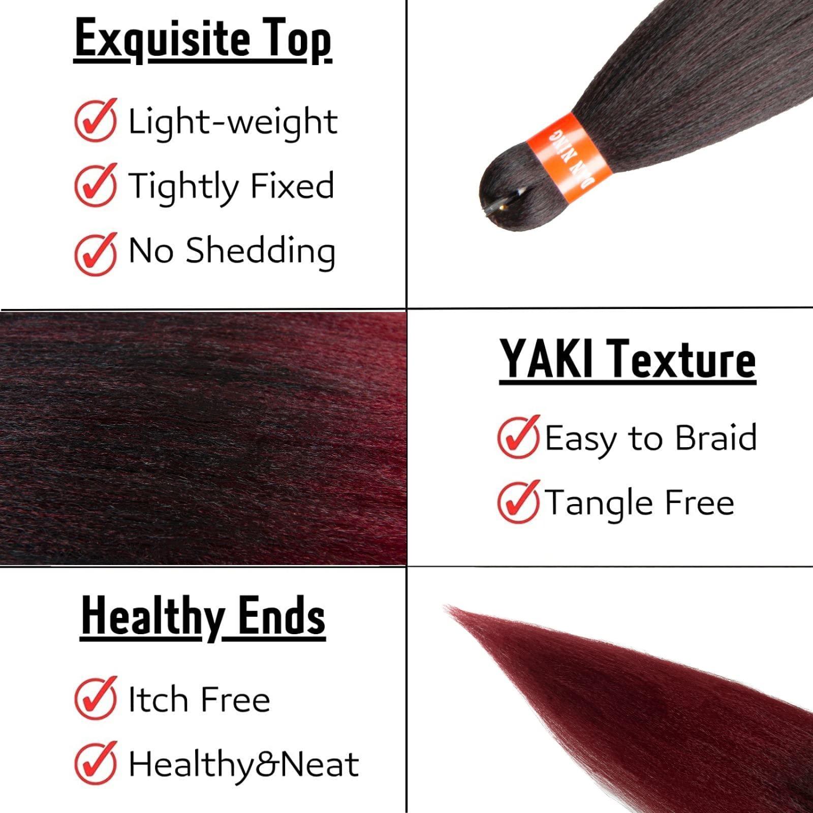 DAN NING DAN NING Pre-stretched Braiding Hair,Silky Braid Hair Extensions, Itch Free Crochet Twist Hair Braids, Yaki Texture Original Braiding Hair Pre Stretched(20\'\'-8 packs, 1bburg)