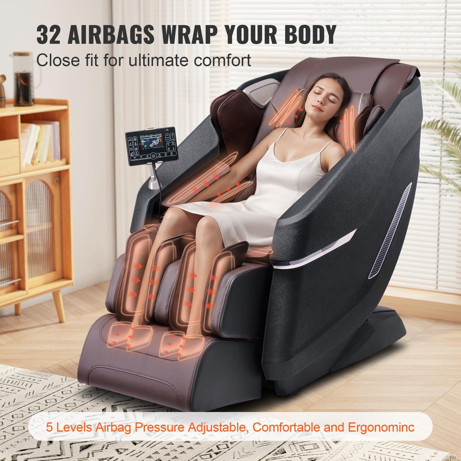 VEVOR VEVOR Massage Chair with Flexible SL-Track, Full Body Zero Gravity Recliner, 10-18 Auto Modes, 3D Shiatsu, Heating, Bluetooth Speaker, Airbag, Foot Roller, and Touch Screen