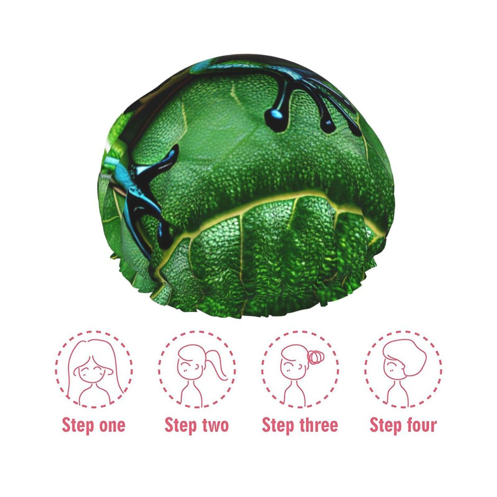 DRTGEDS Frog Leaves Shower Cap For Women, Reusable Shower Cap, Waterproof Bath Cap For Women Long Hair