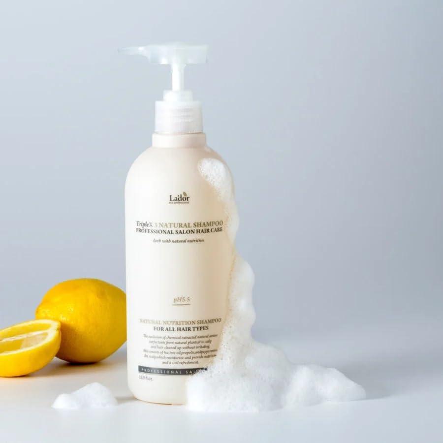 LA'DOR LA'DOR TripleX 3 Triple x3 Natural Shampoo 16.9 Fl Oz Deep Cleansing Hair Treatment 530ml Sensitive Scalp Anti-Dandruff Natural Nutrition Ingredients Tea Tree Lemon Lavender Sulfate Free