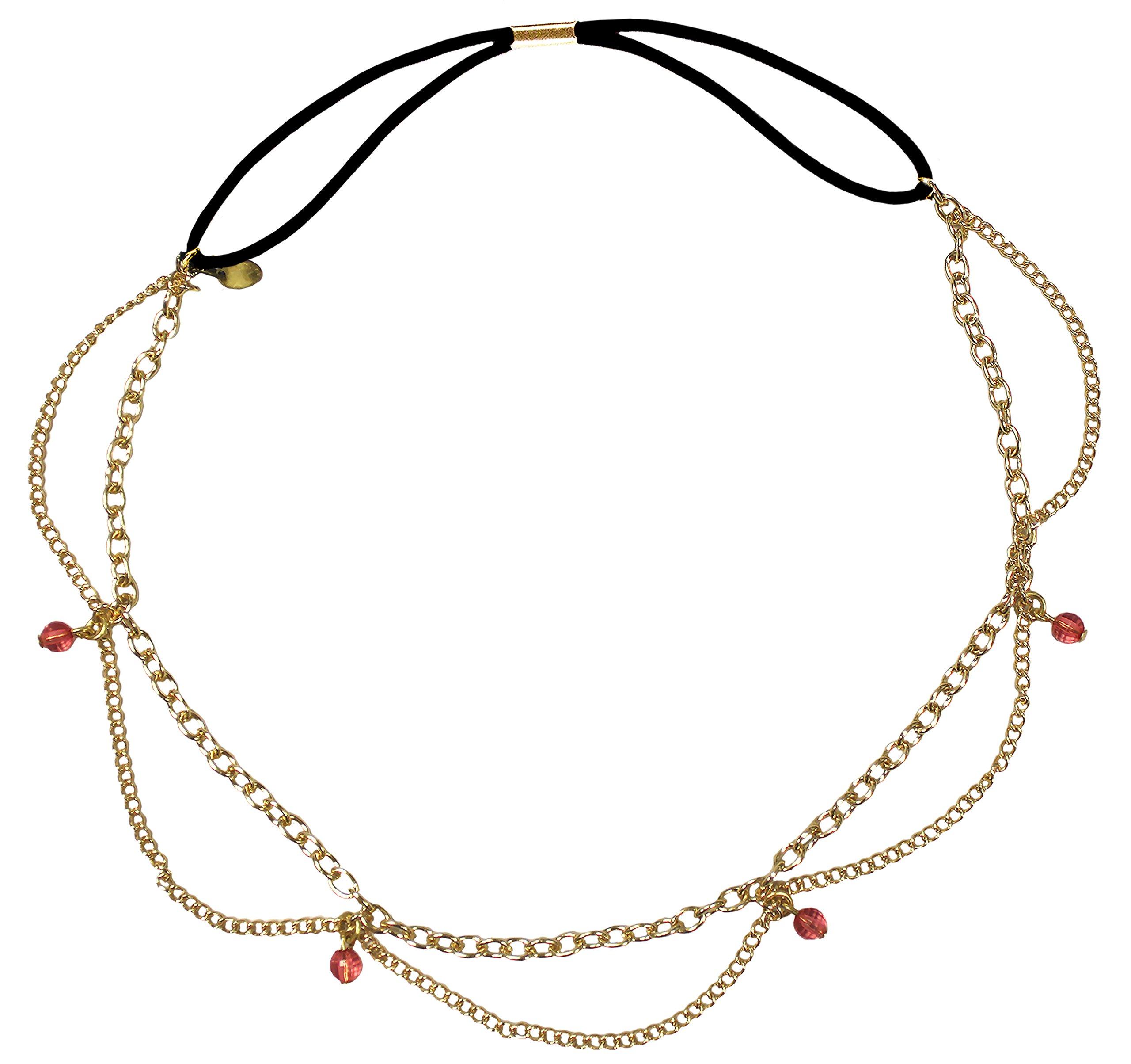Mia Mia Metal Chain Headband Headwrap, Hair Accessory, Beautiful Gold Chain with Peach Stones, for Women and Girls 1pc