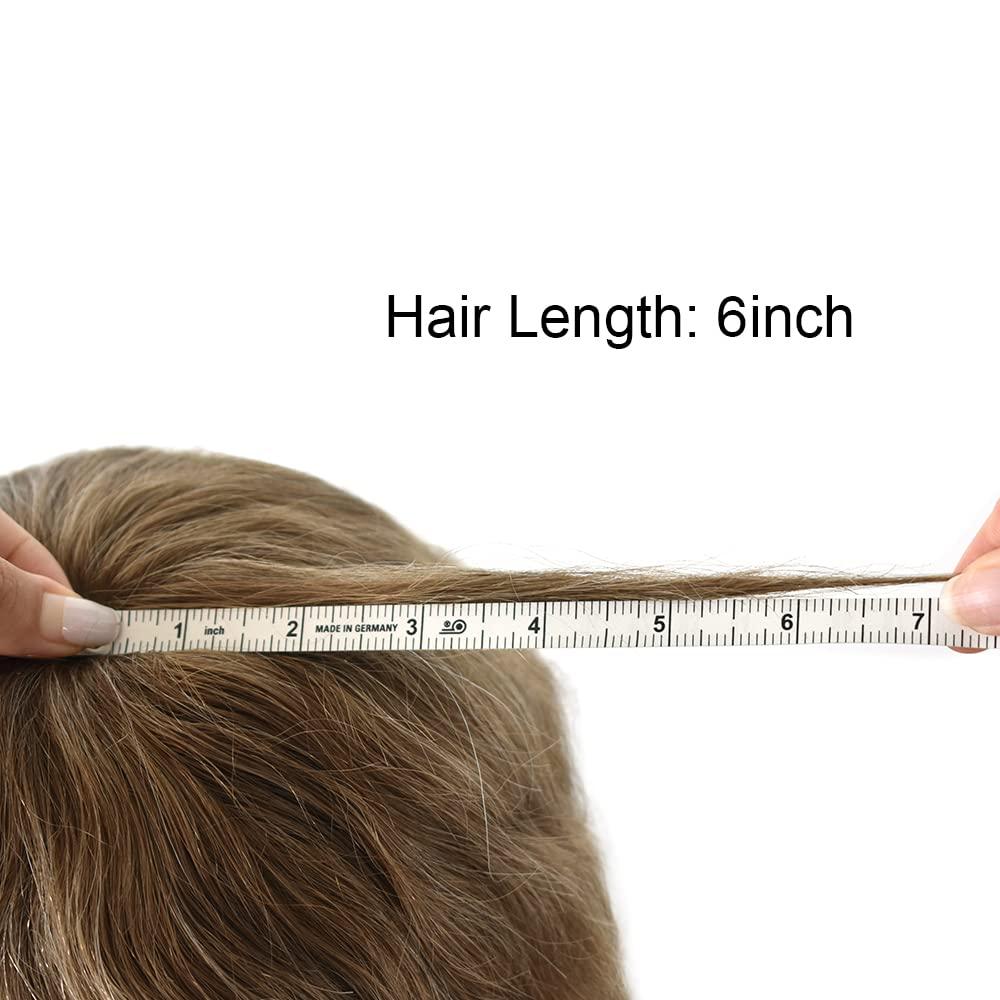 NinthAvenue Basics Toupee for Men Hair Piece - French Lace Human Hair Replacement System, Front Bleached Knot (8x10 Medium Light Density #550 5# Medium Light Brown+50% Grey)