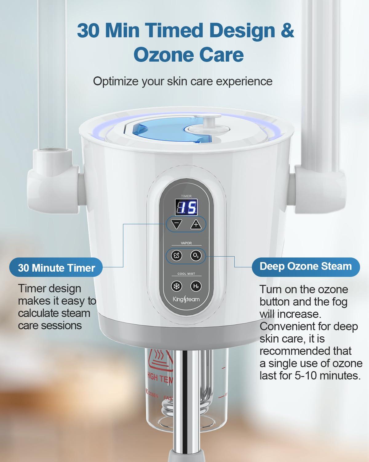 Kingsteam Kingsteam 2 in 1 Hot and Cold Facial Steamer, 30 Min Timer, Ionic Facial Steamer for Home, Esthetician, Professional Nano Water Mist with Large Water Volume for Beauty Salons - Ozone Facial Sprayer