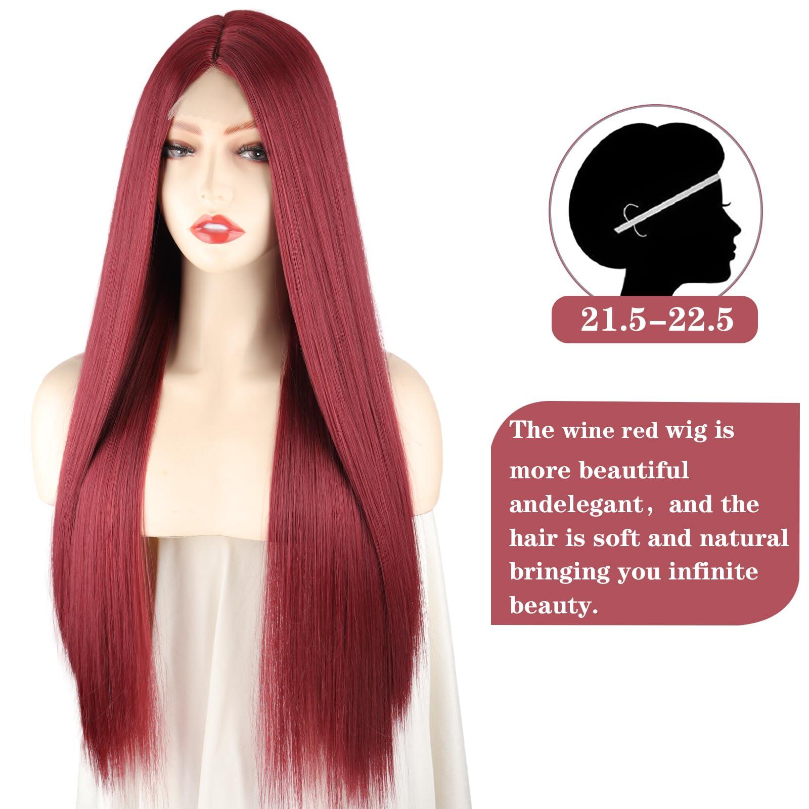 Xinran Xinran Wine Red Wigs For Women Long Straight Red Wig Middle Part Synthetic Wig Nature Looking Wine Red Wig 30 Inches for Cosplay Halloween Party