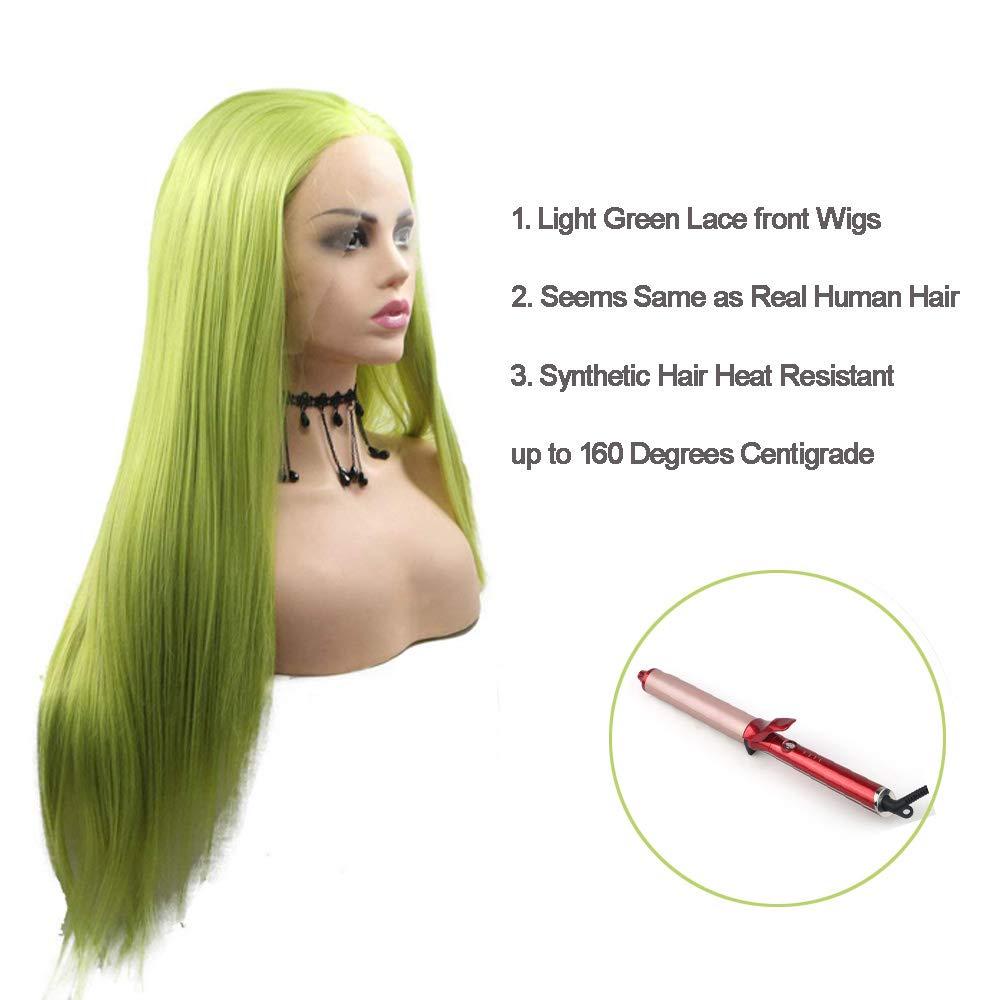 karissa Hair Fresh Green Lace Front Wigs for Women Long Silky Soft Pastel Neon Synthetic Real Hair Wig Pre Plucked Hairline Avocado Green Handmade Wigs GluelessLace Wig Heat Safe Cosplay Daily 24Inch