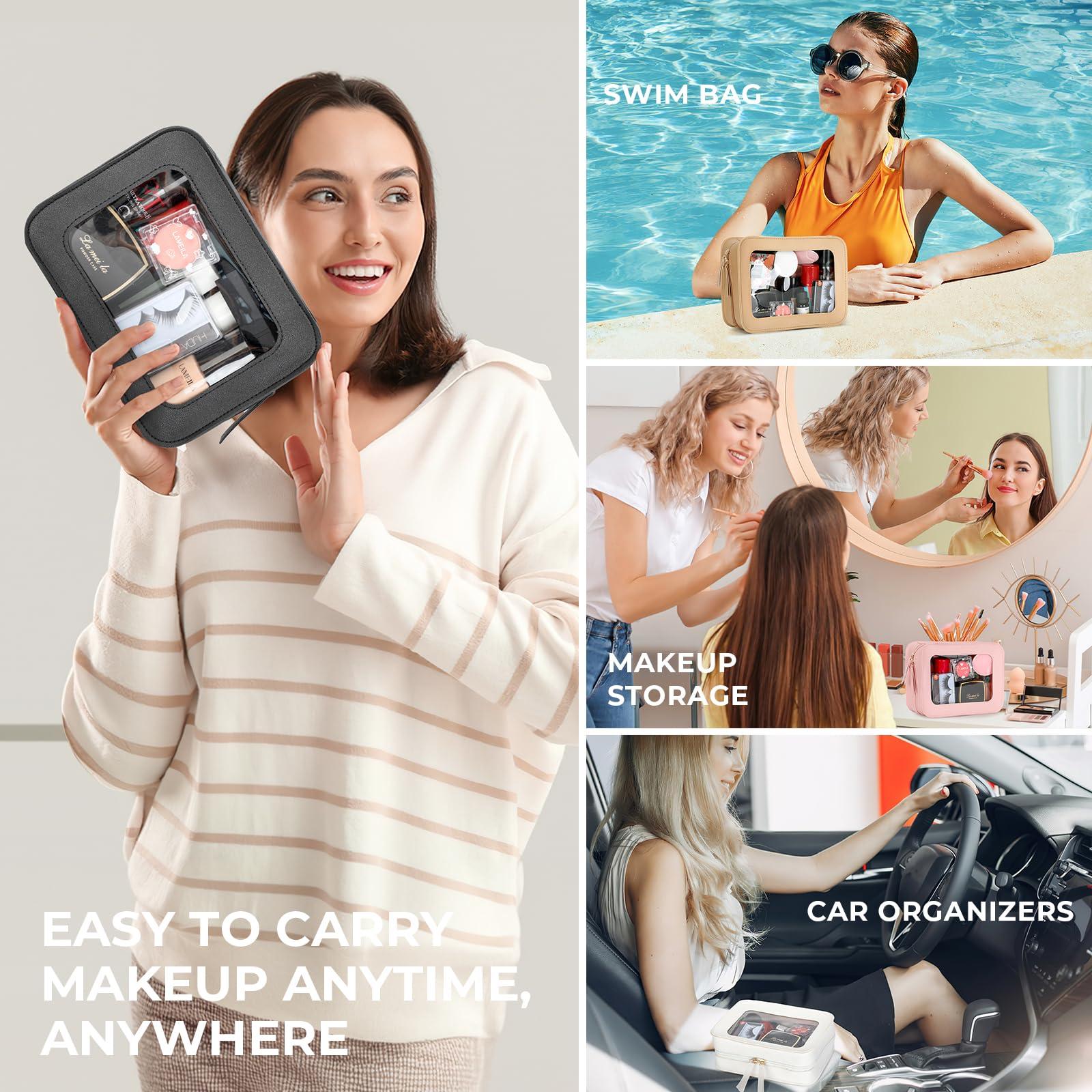 Aintmax Aintmax Clear Makeup Bags TSA Approved Toiletry Bag Waterproof Transparent Cosmetic Organizer Car Travel Leather Pouch for Women(Pink-M)